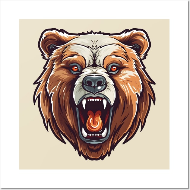 Angry grizzly bear head, ferocious predator Wall Art by Clearmind Arts